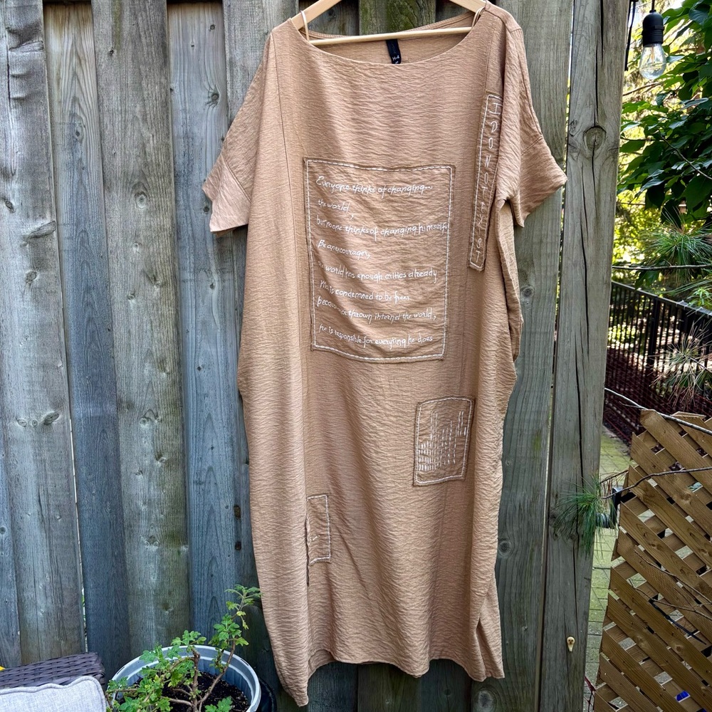 Black Tan Casual Asymmetrical Dress with Dolman Sleeves